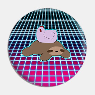 Lilac Chicken and Sloth Vaporwave Grid Pin