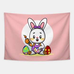 Easter Bunny Coloring Eggs, Easter Bunny Painting, Cute, Fun, in Pink Tapestry