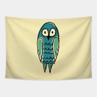 Tall and Cute Blue Owl Simple Illustration Tapestry
