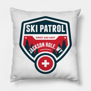 SKI Jackson Hole Wyoming Skiing Ski Patrol Mountain Art Pillow