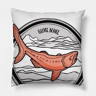 Mountain Trout Adventure Badge T-Shirt Design No. 854 Pillow