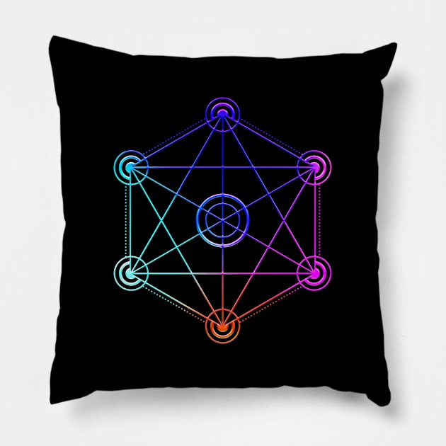 Neon Geometric Glyph Mandala Sigil Rune Sign Seal Cool Blue and Violet  - 366 Pillow by Holy Rock Design