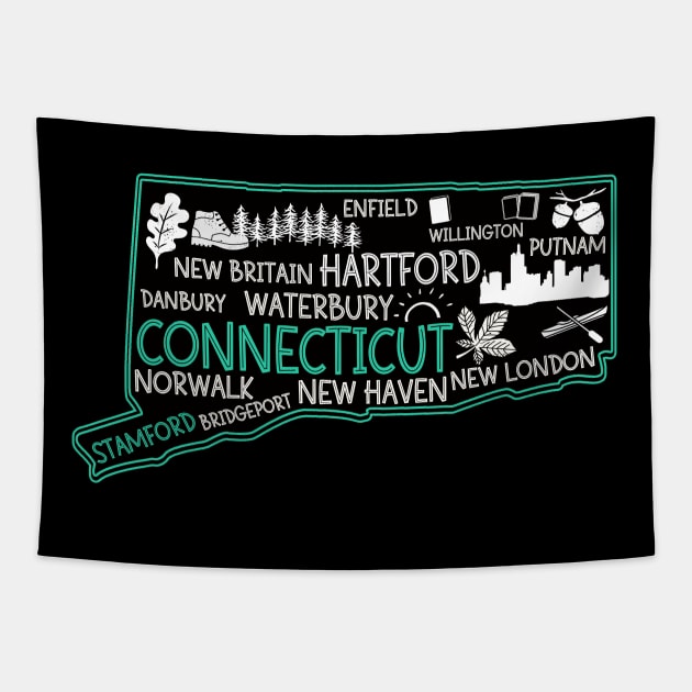 Connecticut Stamford cute map Waterbury New Haven Enfield Willington Putnam Norwalk Bridgeport Danbury Tapestry by BoogieCreates