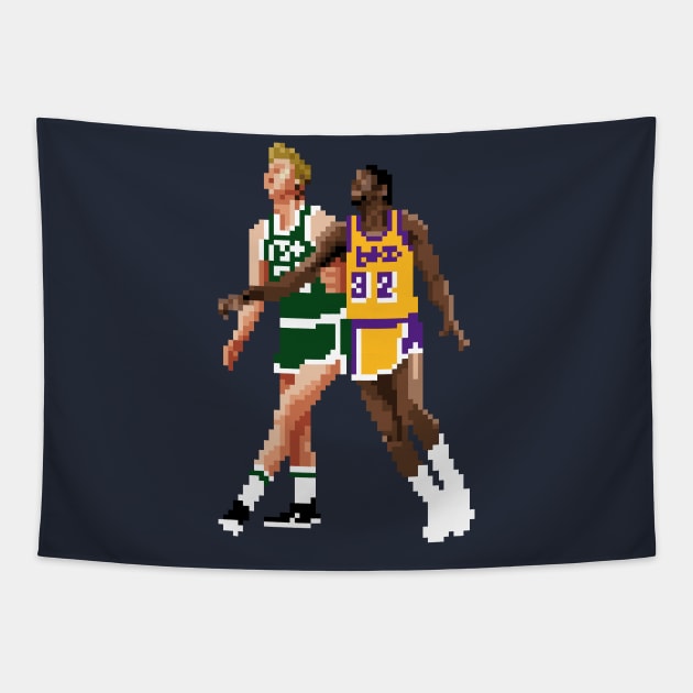 Larry Bird & Magic Johnson Pixel Tapestry by qiangdade