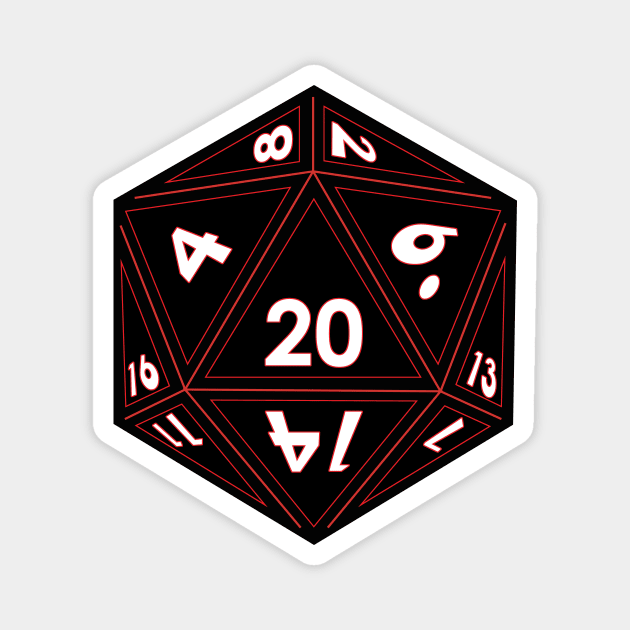 (Pocket) Black D20 Dice (Red Outline) Magnet by Stupid Coffee Designs