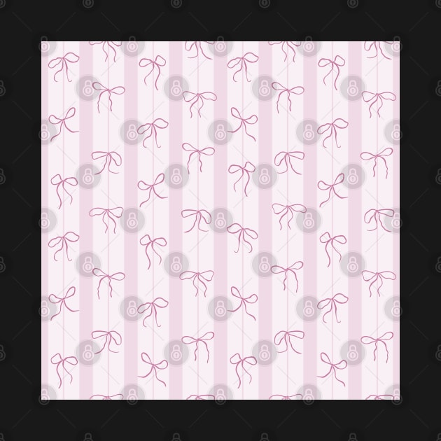 Coquette pink bows on a vertical stripes background by marufemia