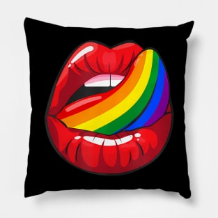 Lgbt Gay Lesbian Pride Sexy Lips Rainbow Pillow