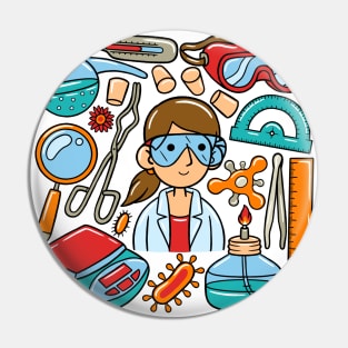 Woman Scientist Kawaii Doodle Pin