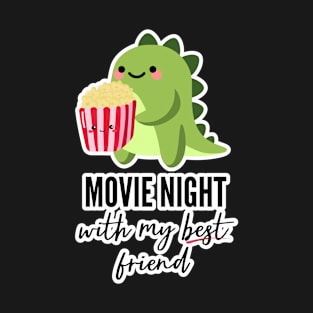 Movie Night with My Best Friend - Humorous Dinosaur Kawaii Design, Chibi Dinosaur Funny Best Friend Gift, Funny Movie Lover T-Shirt