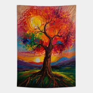 colorful sunset tree Tapestry