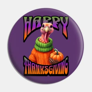 Groovy Psychedelic & Colorful Turkey Thanksgiving Family design Pin