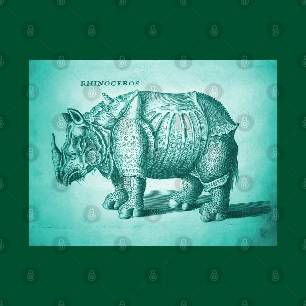 Teal Rhino Antique Engraving by chilangopride