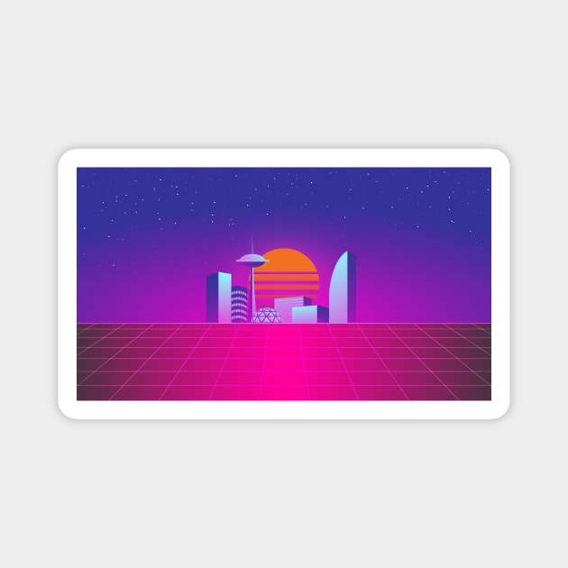 Synthwave 80's neon city Magnet by RARA_AVIS