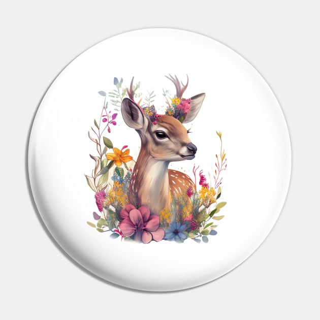 Deer Floral Pin by Mixtgifts