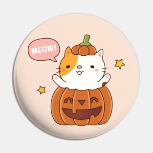 Cute Cat In Carved Pumpkin Halloween Pin