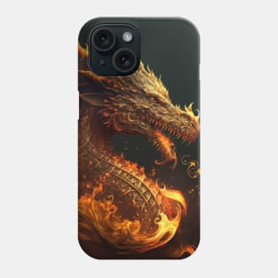 Fantasy dragon with fire on black background Phone Case