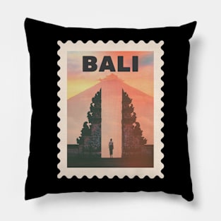 Bali Indonesia Postcard Stamp Design with Travel Photograph Pillow