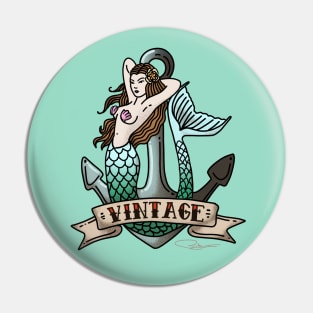 Retro Mermaid Tattoo Art Pin