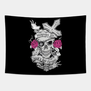 Rock & Roll Forever Skull Illustration Tapestry