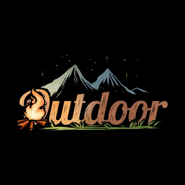 Logo Outdoor - Camp Fire In The Mountains While Camping by SinBle