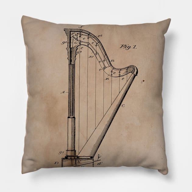 Vintage Harp Patent Pillow by JoolyA