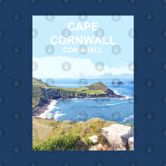 Cape Cornwall.  Cornish gift Kernow Travel location poster by BarbaraGlebska