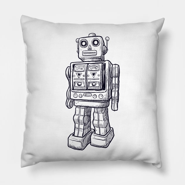 Toy Robot drawing Pillow by Digster