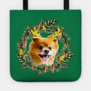 Cute Dog in Christmaswreath Tote