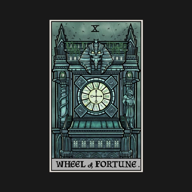 Wheel of Fortune Tarot Card Halloween Goth Witch Gothic Clock Tower by TheGhoulishGarb