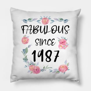 Women 34 Years Old Fabulous Since 1987 Flowers Pillow