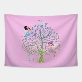 Flower spirits in the forest - Hippie flower children Tapestry