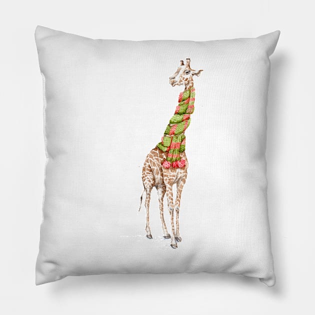 Giraffe in a scarf Pillow by Goosi