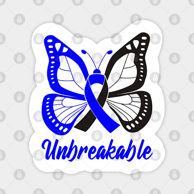 Blue and Black Butterfly Awareness Ribbon Unbreakable Magnet by FanaticTee