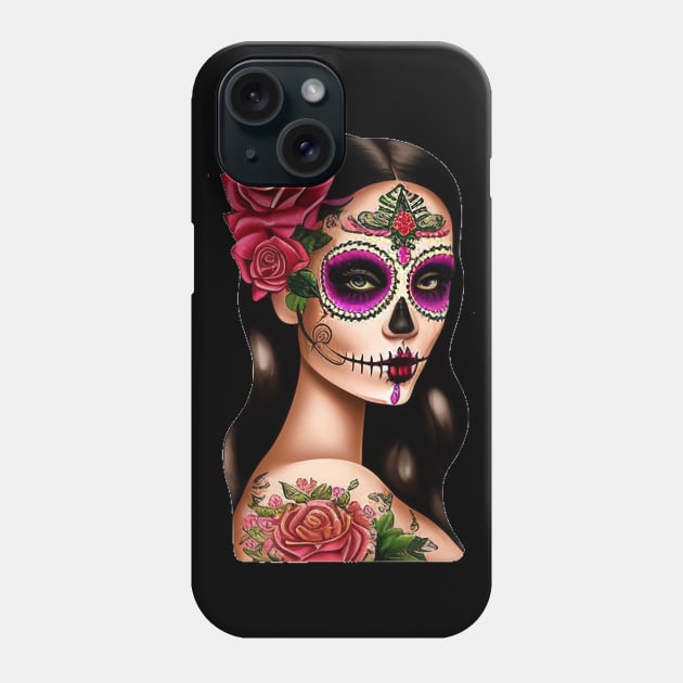 Vibrant Woman in Sugar Skull Makeup for Day of the Dead Phone Case by ImaginativeInkPOD