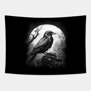 Black Crow in Full Moon Tapestry