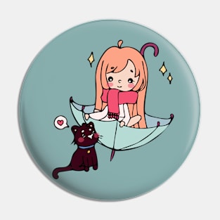 Cute girl with the cat Pin