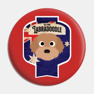 Labradoodle - Distressed Australian Labradoodle Beer Label Design Pin