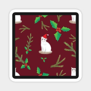 Merry Catmas Ragdoll Cats with Santa Hats - Burgundy Winter Party Pattern Magnet