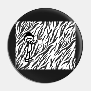 GG Coffee Guy Stick Figure Zebra Print Pin