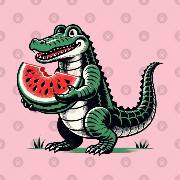 Alligator eats watermelon by Art_Boys