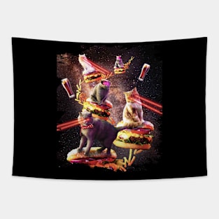 Galaxy Laser Cat On Burger - Space Cheeseburger Cats Tapestry