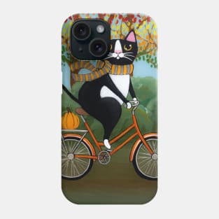 Tuxedo Cat Autumn Bicycle Ride Phone Case