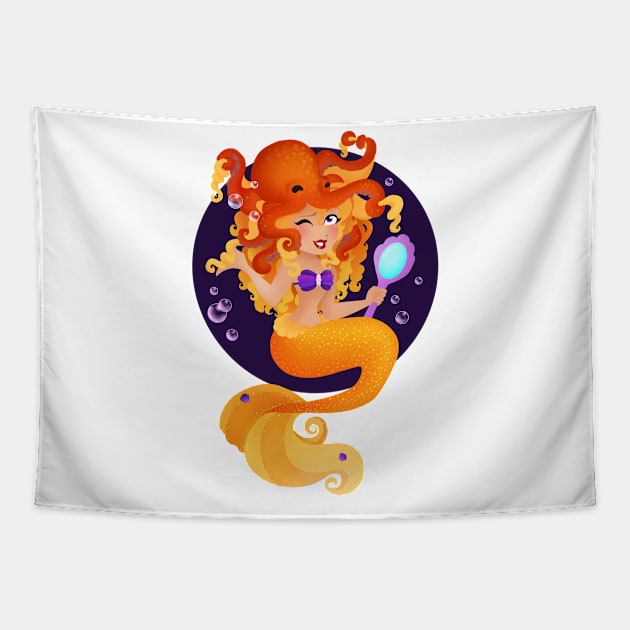 Orange Mermaid Tapestry by Redheadkls