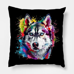 Husky Colorfull Pop Art Design For Dog Onwer Pillow