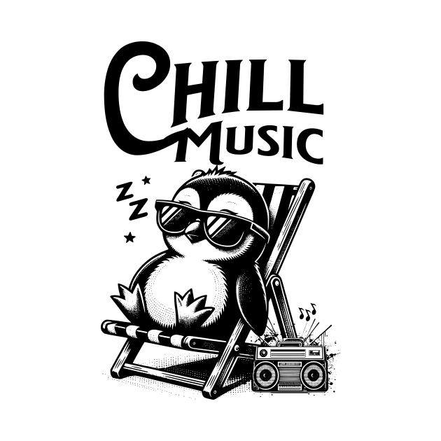 CHILL OUT MUSIC  - Chillax Penguin (black) by DISCOTHREADZ 