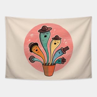 Singing Cacti Illustration Tapestry