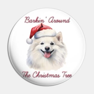 Christmas Japanese Spitz Dog in Santa Hat Pin