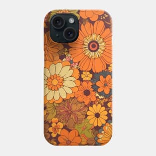 Retro 70s Flower, Floral, Orange Brown Yellow Psychedelic Pattern Phone Case