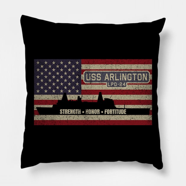 Arlington LPD-24 Amphibious Transport Dock Vintage USA American Flag Gift Pillow by Battlefields