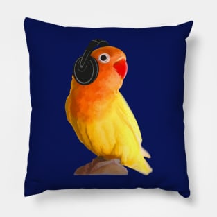 Bird Listening to Music in Outer Space Pillow